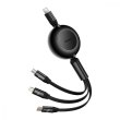 Кабель Baseus Bright Mirror 2 Series Retractable 3-in-1 Fast Charging  Data Cable Type-C to M+L+C 100W 1.1m Black