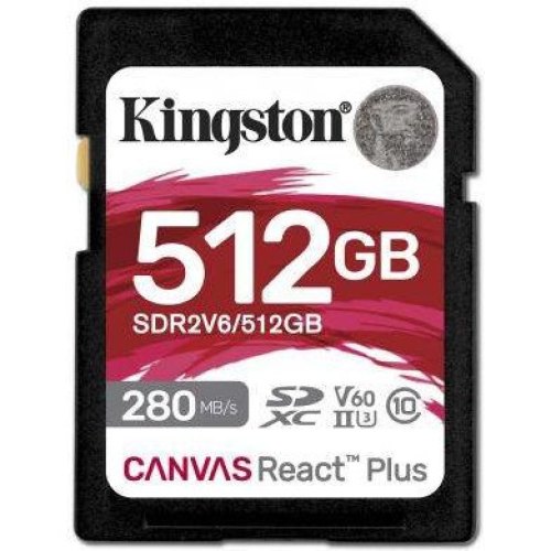 SDXC (UHS-II U3) Kingston Canvas React Plus 512Gb class 10 V60 (R280MB/s, W150MB/s)