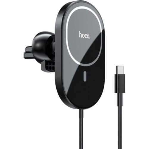 Тримач для мобiльного з БЗП HOCO CA90 Powerful magnetic wireless charging car holder Black