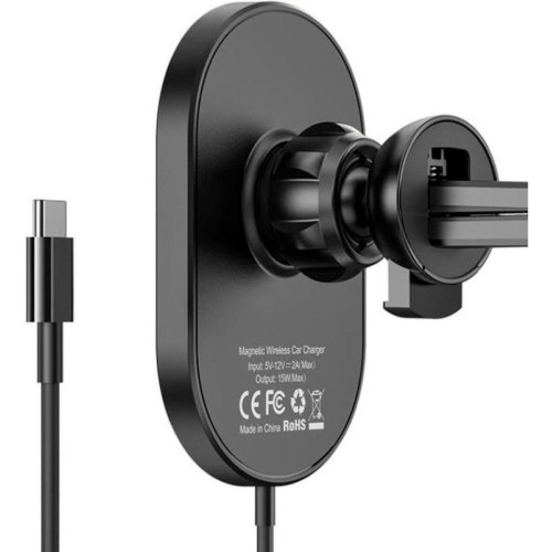 Тримач для мобiльного з БЗП HOCO CA90 Powerful magnetic wireless charging car holder Black