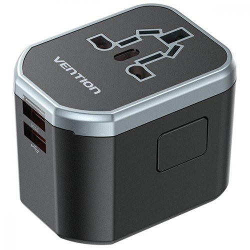 Мережевий зарядний пристрій Vention 3-Port USB (C + A + A) Universal Travel Adapter (20W/18W/18W) Black (FJCB0)