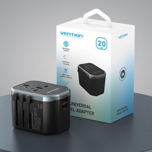 Мережевий зарядний пристрій Vention 3-Port USB (C + A + A) Universal Travel Adapter (20W/18W/18W) Black (FJCB0)