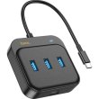 Хаб HOCO HB35 Easy link 4-in-1 Gigabit Ethernet Adapter(Type-C to USB3.0*3+RJ45)(L=0.2M) Black