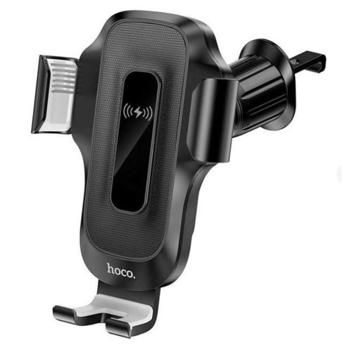 Тримач для мобiльного з БЗП HOCO HW2 Wise automatic induction wireless fast charging car holder(air outlet) Black