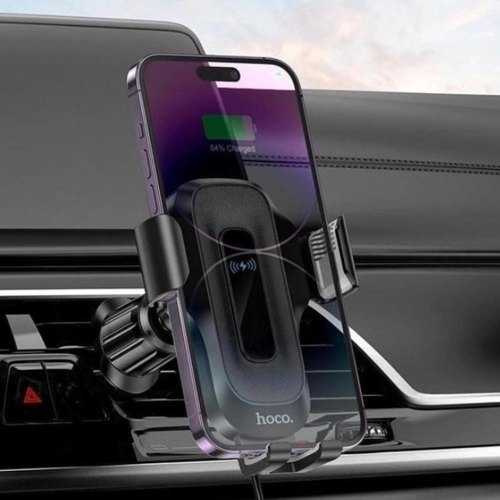 Тримач для мобiльного з БЗП HOCO HW2 Wise automatic induction wireless fast charging car holder(air outlet) Black