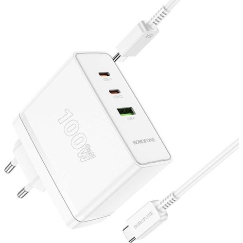 Мережевий зарядний пристрій BOROFONE BN11 Imperial PD100W three-port(2C1A) charger White