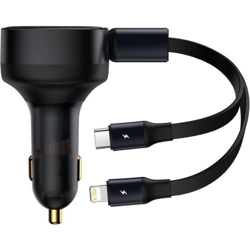 АЗП Baseus Enjoyment Retractable 2-in-1 Car Charger C+L 30W Black