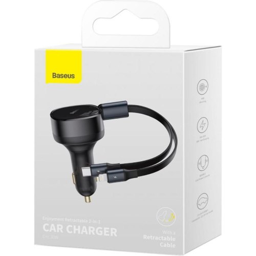 АЗП Baseus Enjoyment Retractable 2-in-1 Car Charger C+L 30W Black