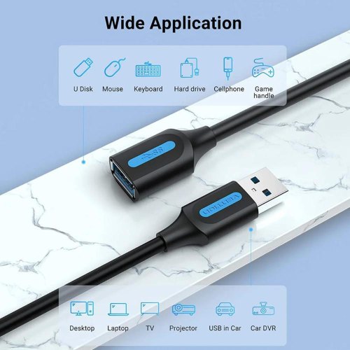 Кабель Vention USB 2.0 A Male to A Female Extension Cable 1M black PVC Type (CBIBF)