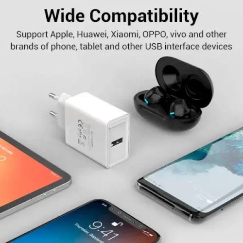 Мережевий зарядний пристрій Vention 1-port USB Wall Charger(12W) EU-Plug White (FAAW0-EU)