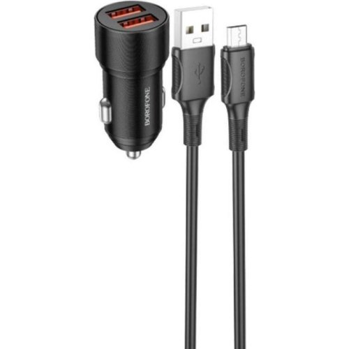 АЗП BOROFONE BZ19B Wisdom 36W dual port QC3.0 car charger set(Micro) Black