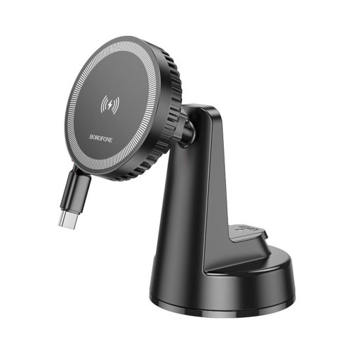 Тримач для мобiльного з БЗП BOROFONE BH208 Mona retractable magnetic wireless fast charging car holder(center console) Black