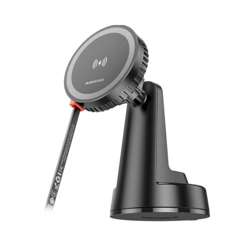 Тримач для мобiльного з БЗП BOROFONE BH208 Mona retractable magnetic wireless fast charging car holder(center console) Black