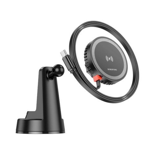 Тримач для мобiльного з БЗП BOROFONE BH208 Mona retractable magnetic wireless fast charging car holder(center console) Black