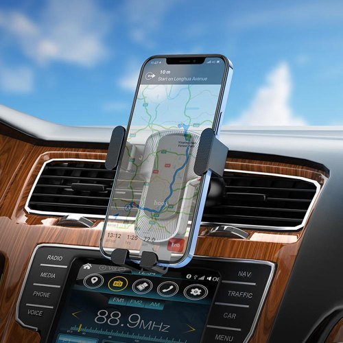 Автотримач HOCO CA103 vertical and horizontal air outlet gravity car holder Black Metal Gray