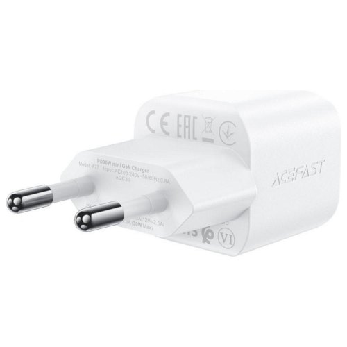 Мережевий зарядний пристрій ACEFAST A77 mini PD30W GaN single USB-C charger set (C3-03) White