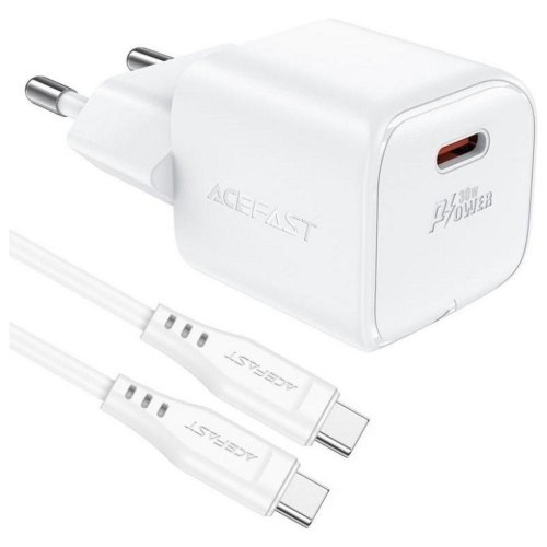 Мережевий зарядний пристрій ACEFAST A77 mini PD30W GaN single USB-C charger set (C3-03) White