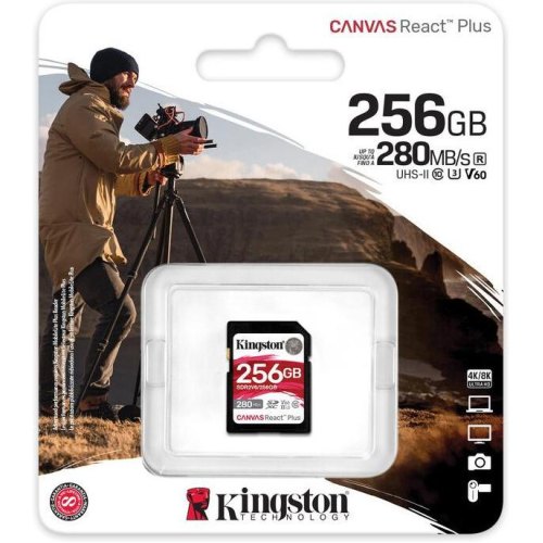 SDXC (UHS-II U3) Kingston Canvas React Plus 256Gb class 10 V60 (R280MB/s, W150MB/s)