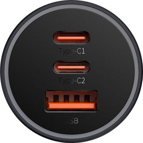 Автомобільний зарядний пристрій Baseus Golden Contactor Pro Triple Fast Charger Car Charger 65W U+C+C Dark Gray