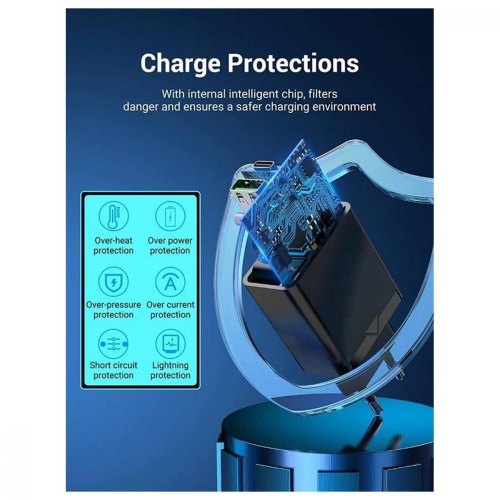 Мережевий зарядний пристрій Vention Two-Port USB(A+C) Wall Charger (18W/20W) EU-Plug Black (FBBB0-EU)