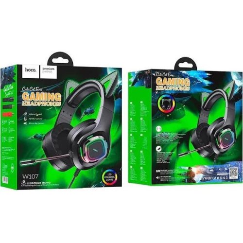 Навушники HOCO W107 Cute cat luminous cat ear gaming headphones Elf Cat