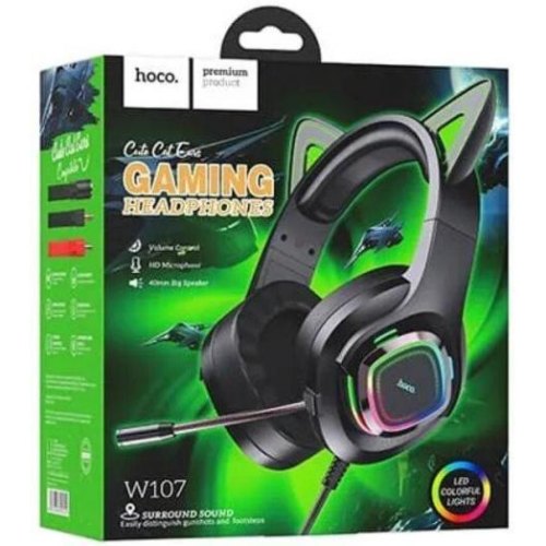 Навушники HOCO W107 Cute cat luminous cat ear gaming headphones Elf Cat