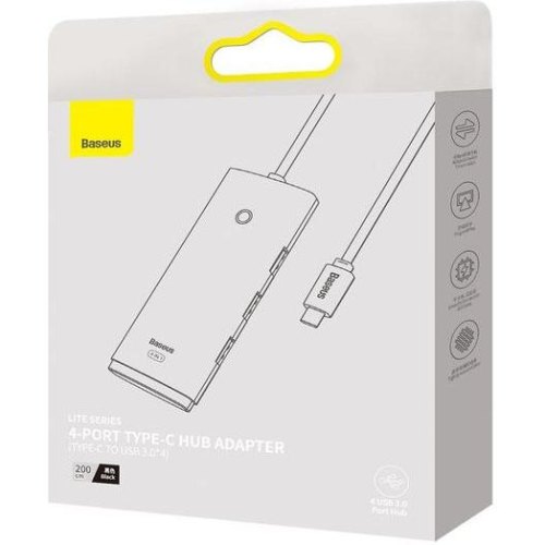 USB-Hub Baseus Lite Series 4-Port Type-C HUB Adapter (Type-C to USB 3.0*4 ) 2m Black