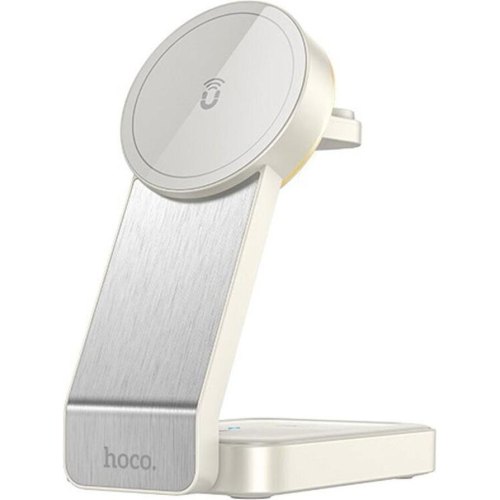 Бездротовий зарядний пристрій HOCO CQ3 Motorcycle folding 3-in-1 magnetic wireless fast charger Milky White