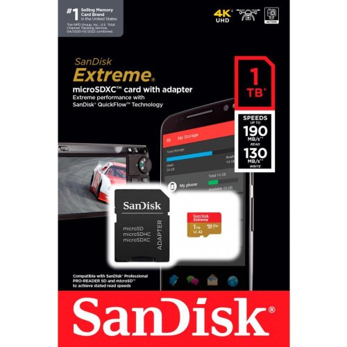 microSDXC (UHS-1 U3) SanDisk Extreme A2 1TB class 10 V30 (R190MB/s,W130MB/s) (adapter SD)