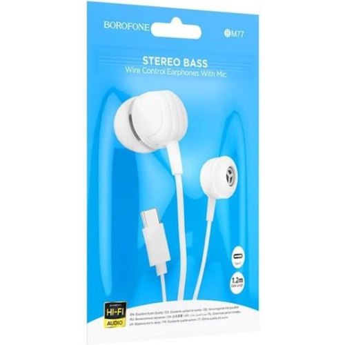 Навушники BOROFONE BM77 Type-C Delicious universal digital earphones with microphone White