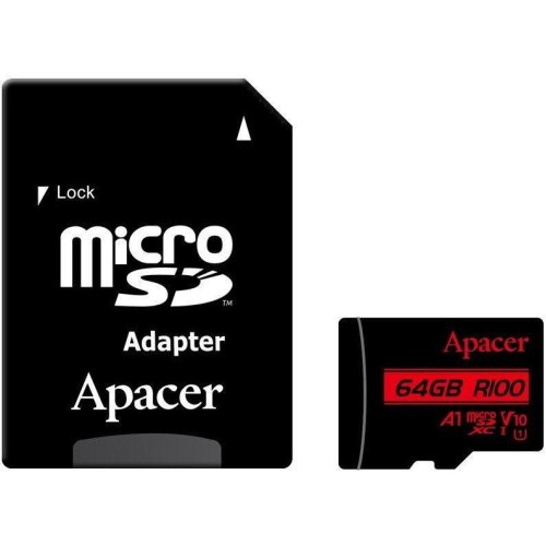 microSDXC (UHS-1) Apacer 64Gb class 10 V10 A1 R100MB/s (adapter SD)