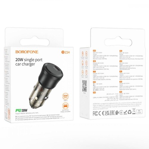 АЗП BOROFONE BZ24 Clever single port PD20W car charger Transparent Black