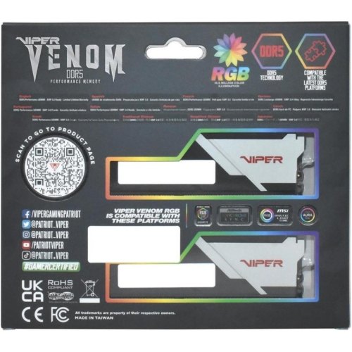 Модуль пам'яті, DDR5, 32GB (2x16GB), 6000MHz, Patriot Vіper Venom RGB C36