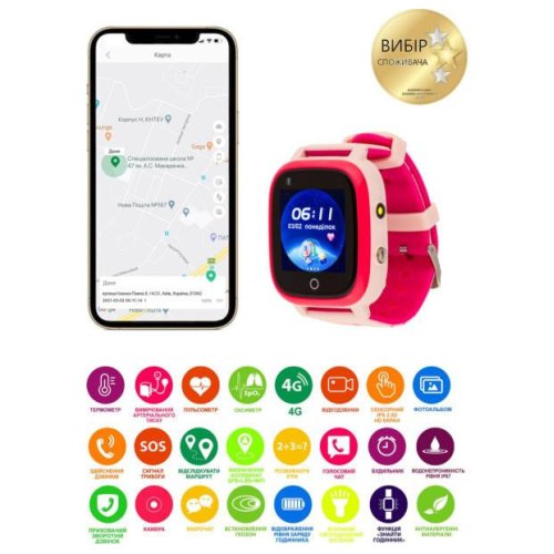 Дитячий смарт-годинник AmiGo GO005 4G WIFI Thermometer Pink
