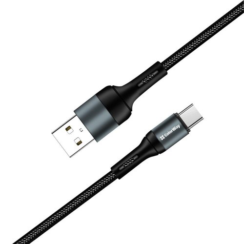 Кабель Colorway USB - Type-C (nylon) 2.4а 1м Black