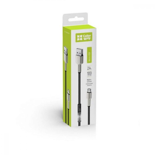 Кабель Colorway USB - MicroUSB (head metal) 2.4а 1м Black