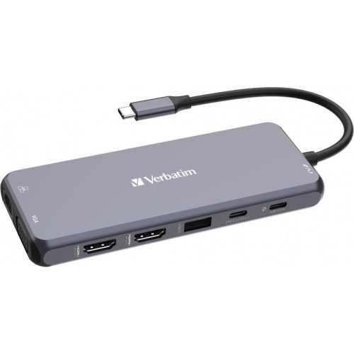 USB-Hub Verbatim USB-C Adapter 2HDMI/VGA/RJ45/3USB-A/USB-C/2USB-A2.0/SD/microSD/Звуковий порт/USB-C PD