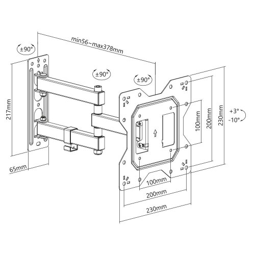 Кронштейн Brateck LPA68-223, 23 - 42, до 30 кг,  VESA від 100x100 до 200x200Кут нахилу: -10? ~ +3?, LPA68-223