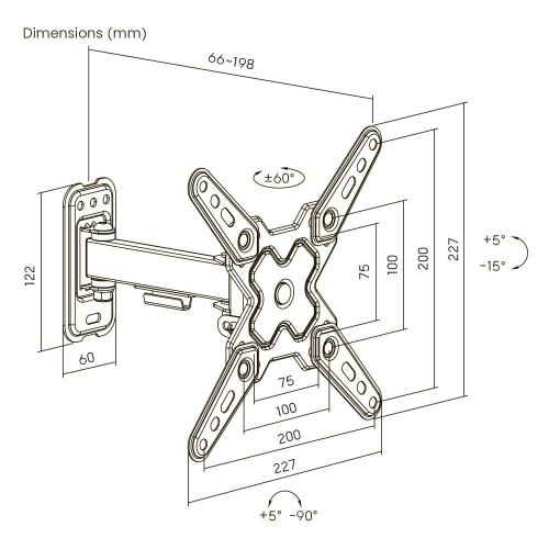 Кронштейн Brateck LDA40-221, 13 - 43, до 20 кг,  VESA:75x75,100x100,100х200,200x100,200x200мм LDA40-221