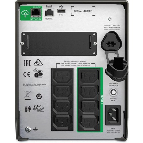 ДБЖ APC 1000W/1500VA,L-I,USB,LCD,Smart Slot,SmartConne ct SMT1500IC