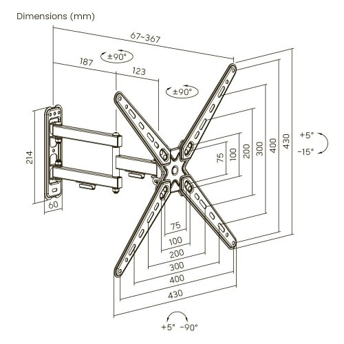 Кронштейн Brateck LDA40-223, 13 - 43, до 20 кг,  VESA:75x75,100x100,100х200,200x100,200x200мм LDA40-223