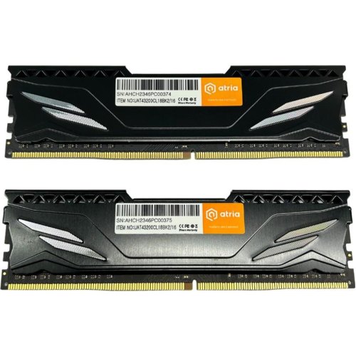 Модуль пам'яті 16Gb (2x8) DDR4 3200MHz Atria Fly Black (UAT43200CL18BK2/16)