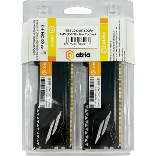 Модуль пам'яті 16Gb (2x8) DDR4 3200MHz Atria Fly Black (UAT43200CL18BK2/16)