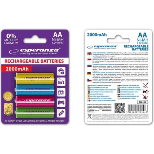 Акумулятор ESPERANZA Ni-MH AA 2000 mAh, 4шт, мiкс кольорiв EZA108 (AA x 4)