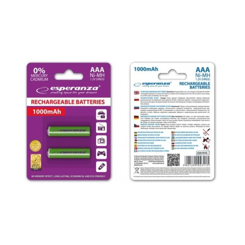 Акумулятор ESPERANZA Ni-MH AAA 1000 mAh, 2шт, зелений EZA101G (AAA x 2)