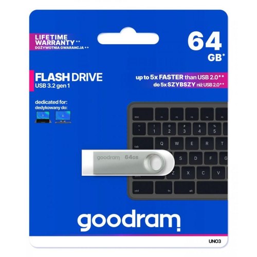 USB Flash Goodram 64GB UNO3 SILVER Metal USB 3. 2 Gen 1 UNO3-0640S0R11