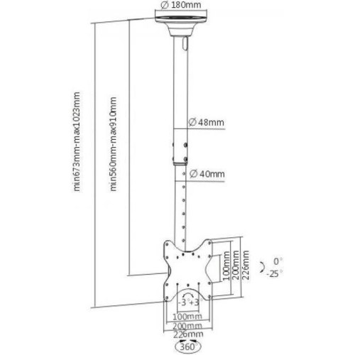 Стельове кріплення ITECH CELB-52S для ТВ 23-42 до 50 к г, відстань до стелі 560-910 мм