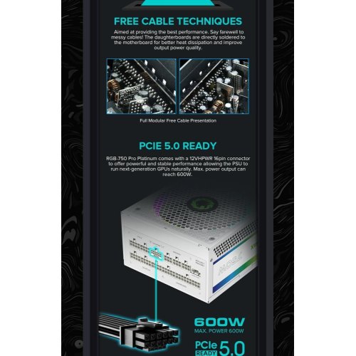 Блок живлення 750W, GAMEMAX RGB 750 PRO WH (