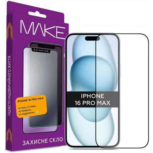 Захисне скло Make для Apple iPhone 16 Pro Max, Black