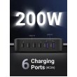 Мережевий зарядний пристрій Ugreen CD271 6xUSB 200W (4хUSB-C+2xUSB-A) Gan